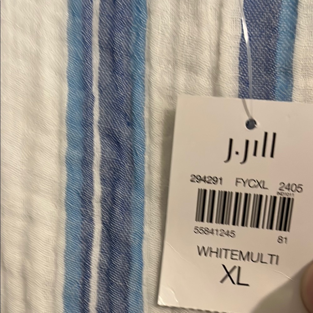 J. Jill Multi-Striped Top in White and Blue - XL
